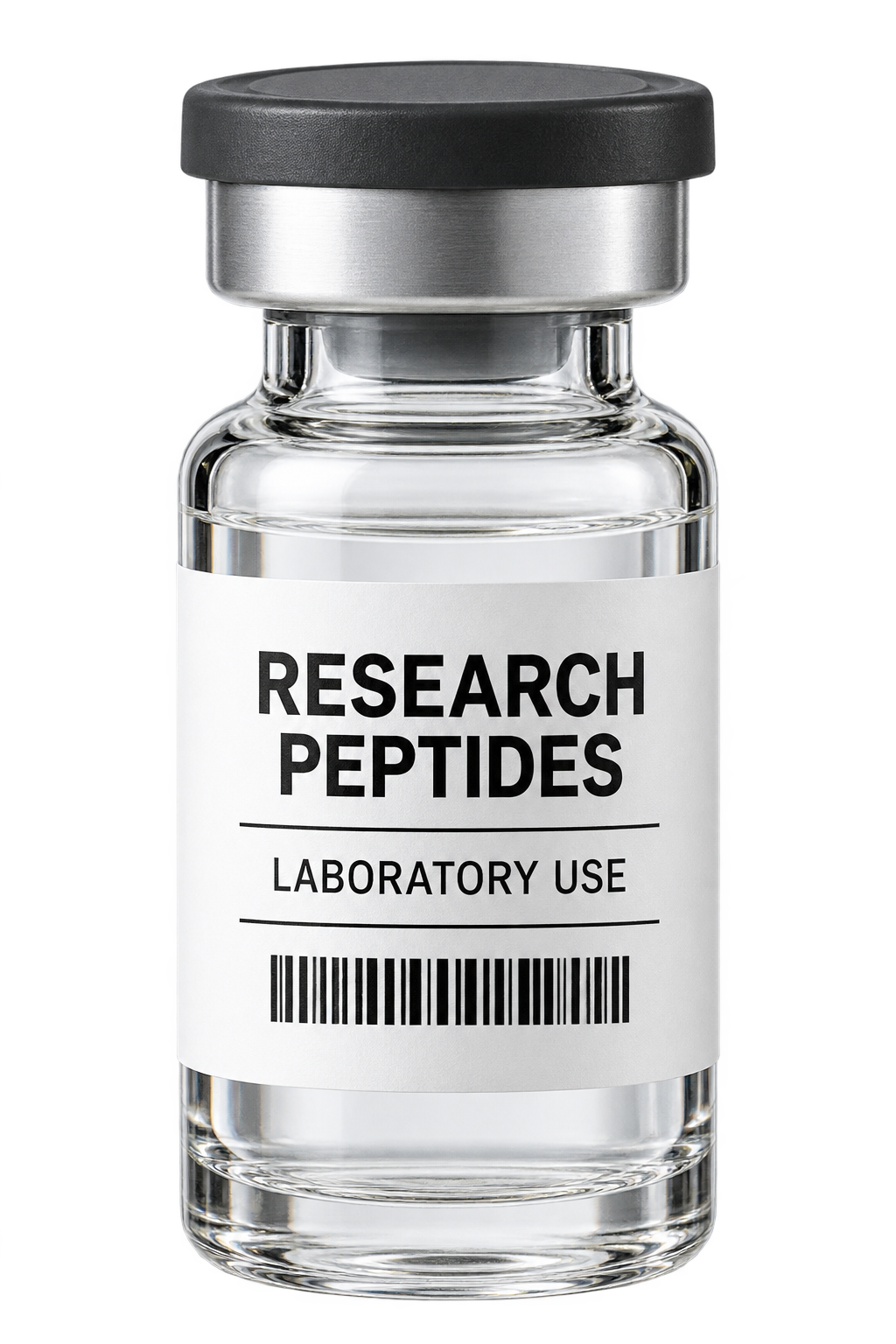 Photographic clear glass research vial with a printed white label